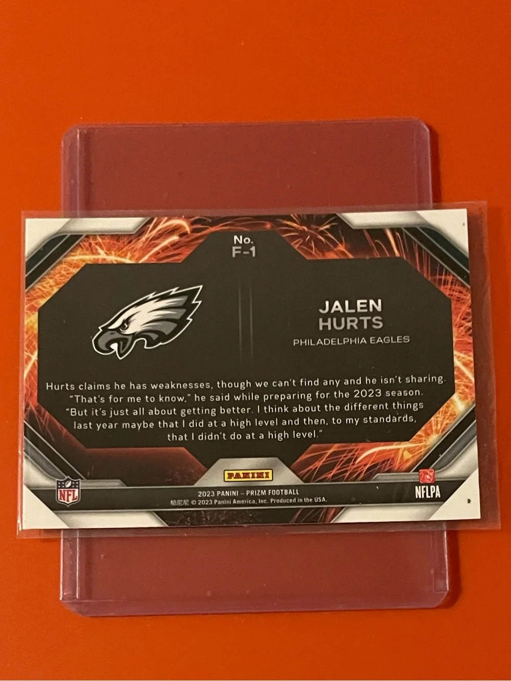 Jalen Hurts #F-1 2023 Panini Prizm [Fireworks] Football Trading Card